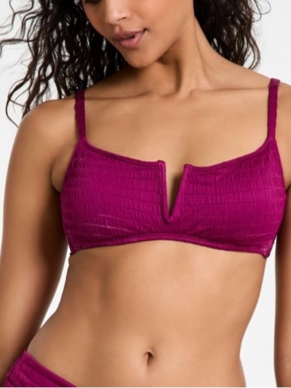 Bar III Women’s Pucker Up V-Wire Bralette Bikini Top - Plumberry